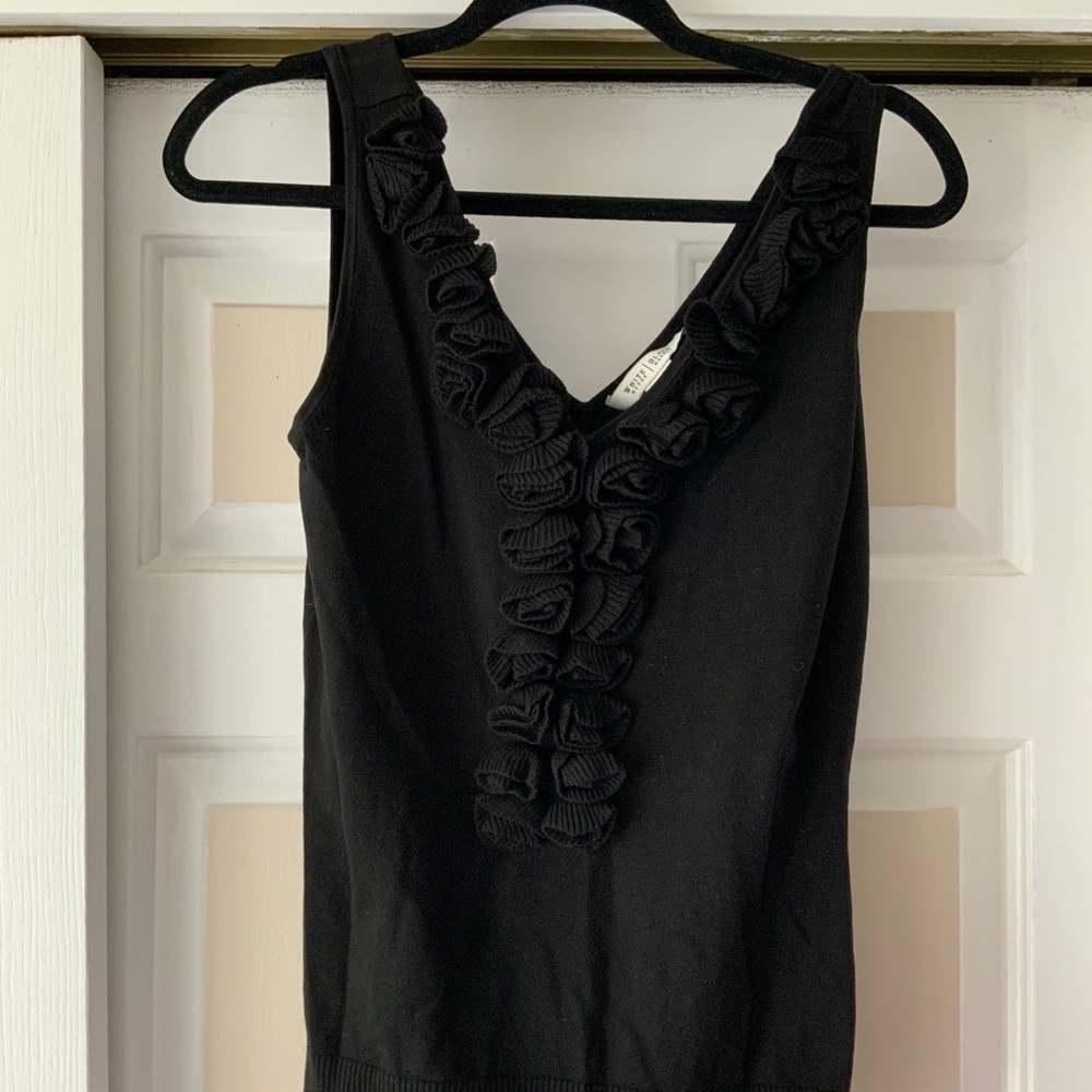 White House Black Market sleeveless black ruffle knit top